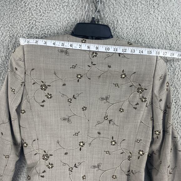 Escada Suit Womens 34 / M Gray Pure New Wool Floral Embroidered Jacket Pants Set - Picture 6 of 16